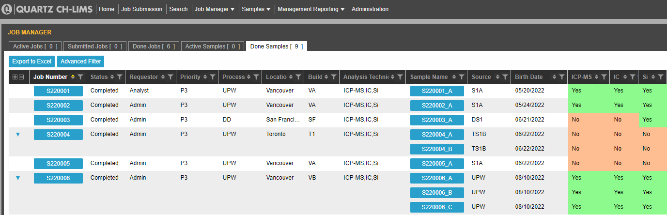 RE-LIMS Project Manager screen